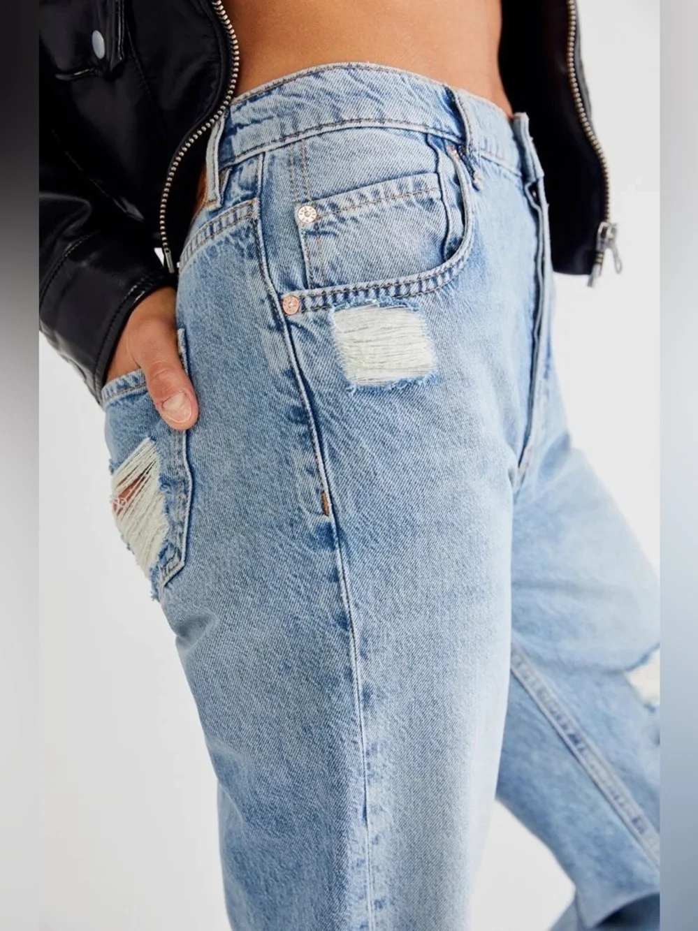 Free People We The Free New Dawn Flare Distressed Jeans Wide Leg Size 27